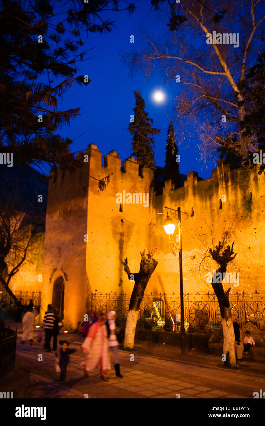 Kasbah bei Nacht, Chefchaouen, Marokko, Nordafrika Stockfoto