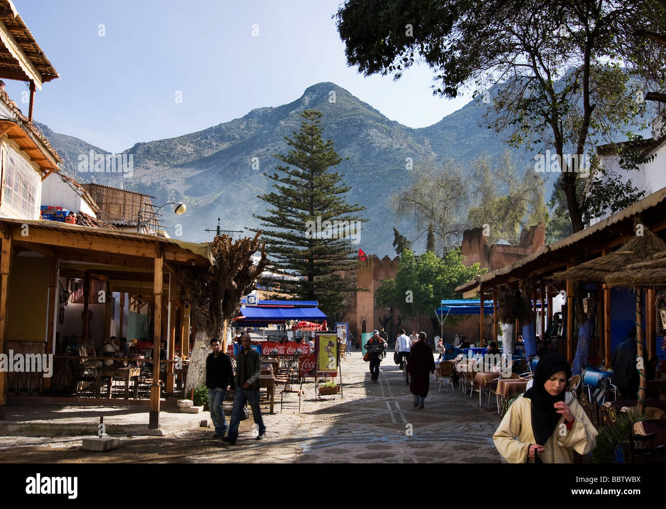 Plaza Uta el-Hamam, Chefchaouen, Marokko, Nordafrika Stockfoto