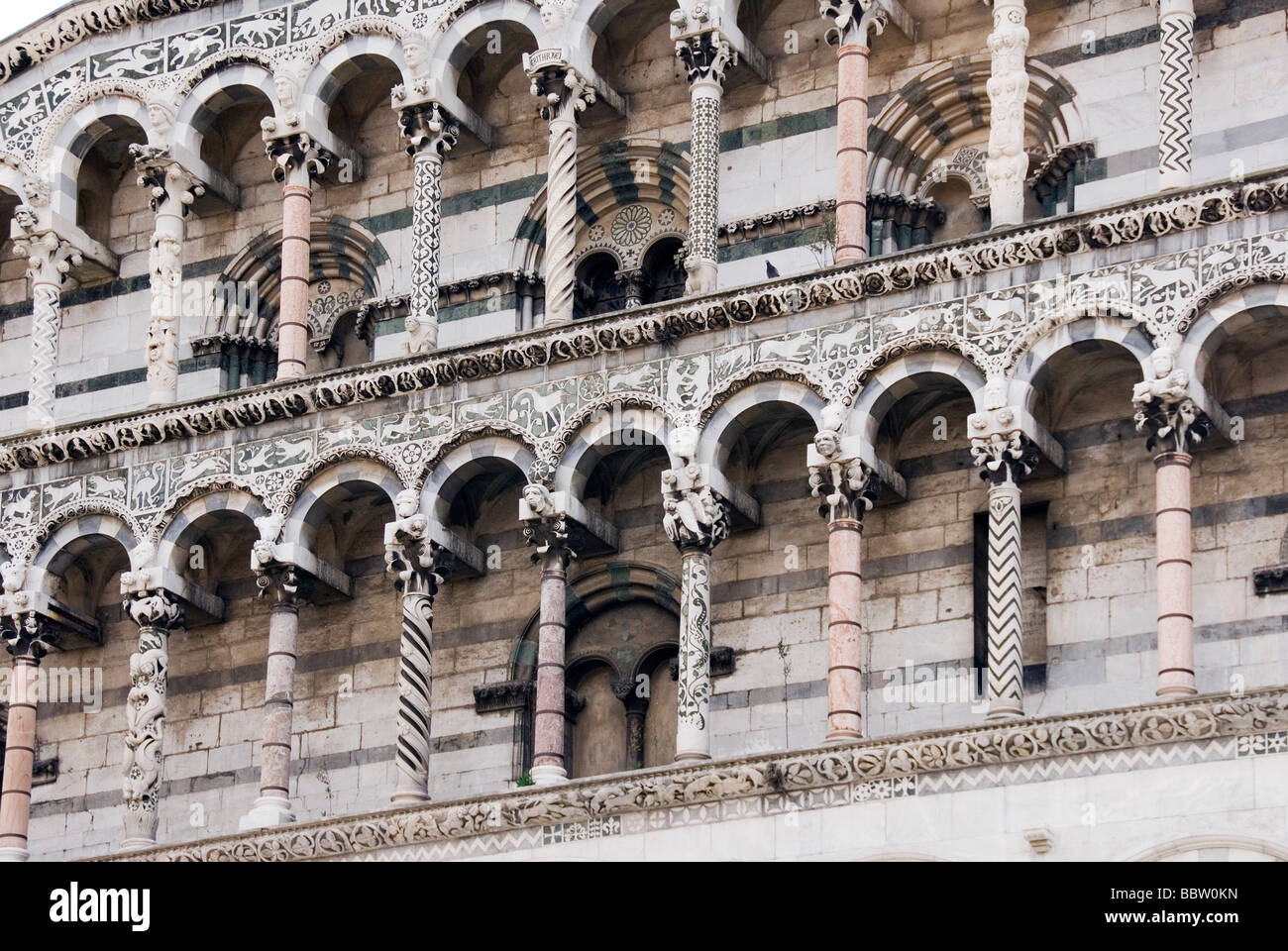 Fassade des Doms von Lucca, Cattedrale di San Martino Stockfoto