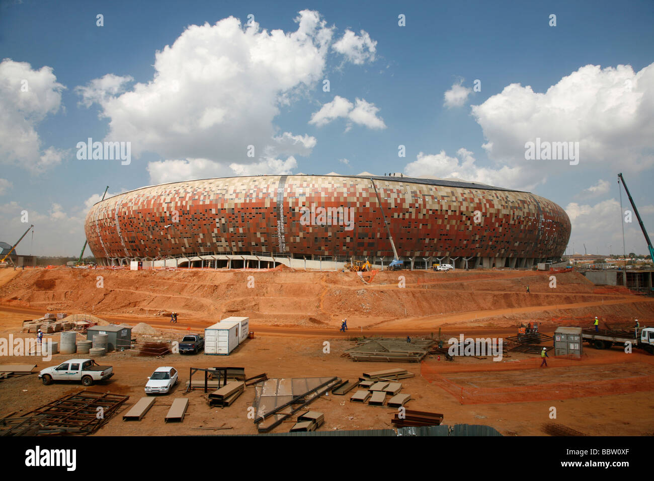 Soccer City Football-Stadion im Bau für den 2010 World Cup Soweto. Südafrika Stockfoto