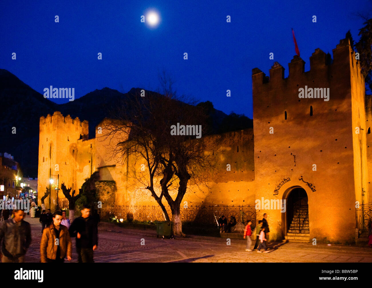 Kasbah bei Nacht, Chefchaouen, Marokko, Nordafrika Stockfoto