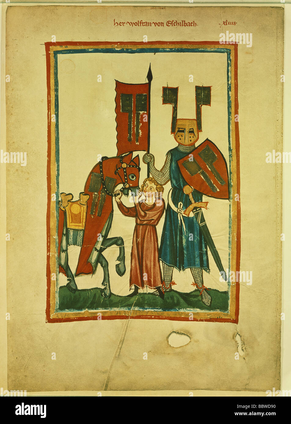 Wolfram von Eschenbach, ca. 1175 - ca. 1220, Deutscher Ritter, Minnesänger, volle Länge in Rüstung, Codex Manesse, Zürich, 1305 - 1340, Artist's Urheberrecht nicht gelöscht werden Stockfoto