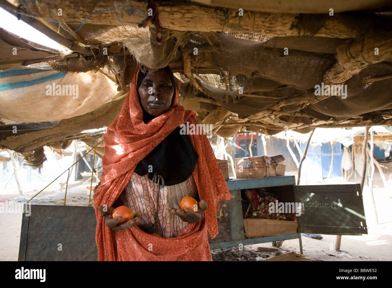 Kalthoum Ibrahim Flamid, 45, Wohnsitz von sechs Jahren in die 4 qkm Abu Shouk Flüchtlingslager Al Fasher, North Darfur, Sudan Stockfoto