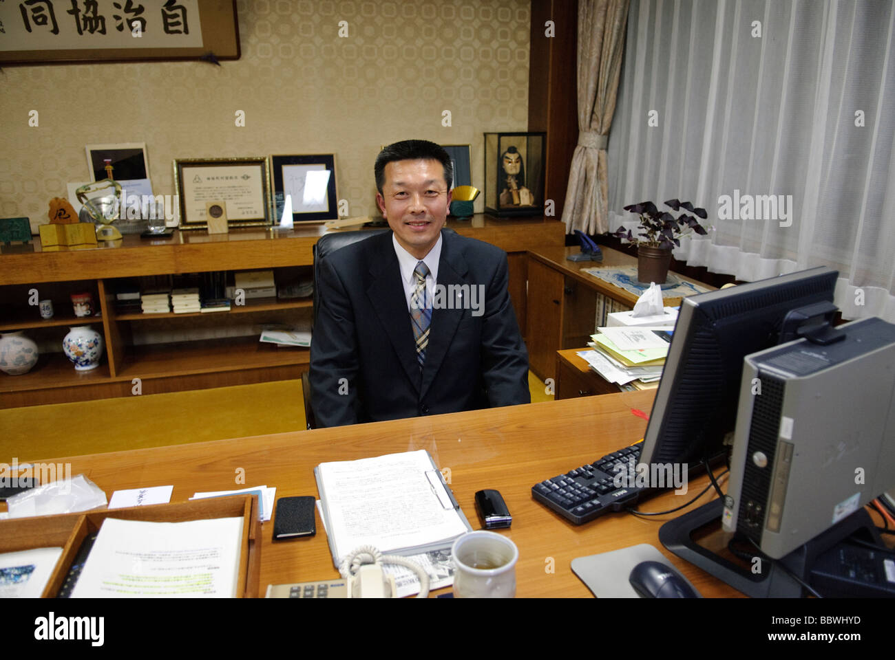 Kuzumaki Bürgermeister Shigeo Suzuki. Kuzumaki, Japan, 17. Oktober 2009. Stockfoto