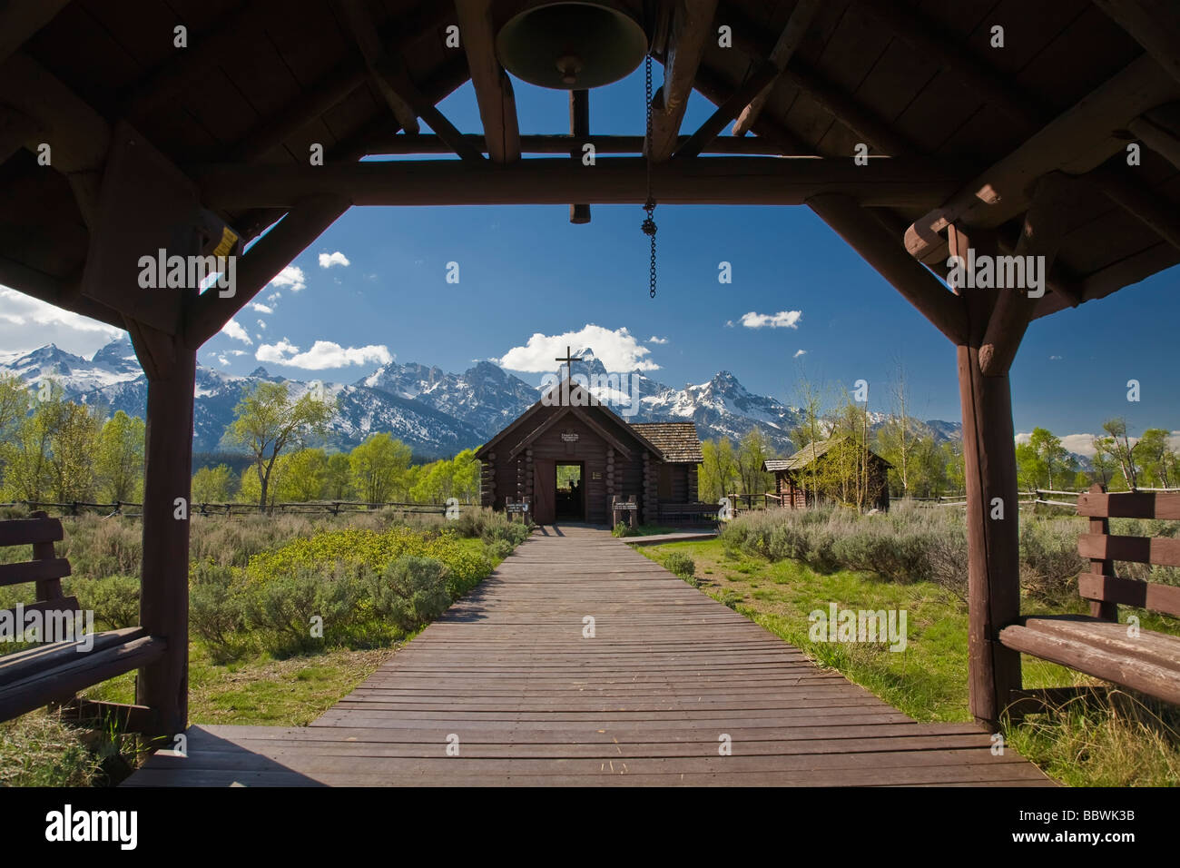 Die bischöfliche Kapelle der Verklärung im Grand Teton National Park in Wyoming Stockfoto