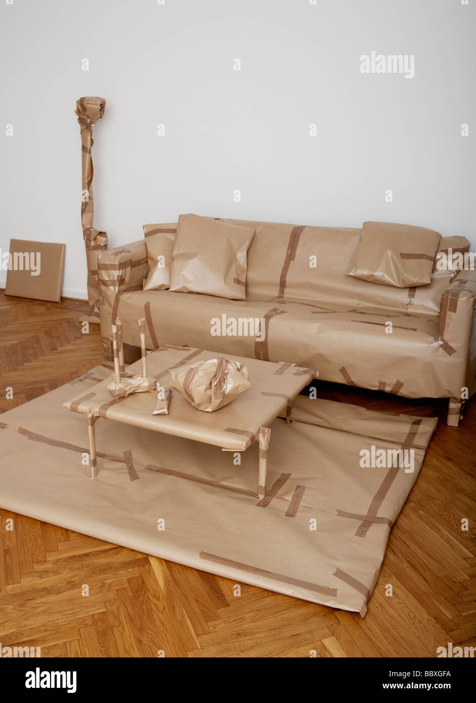 Möbel, die in einem Wohnzimmer Schweden eingewickelt. Stockfoto