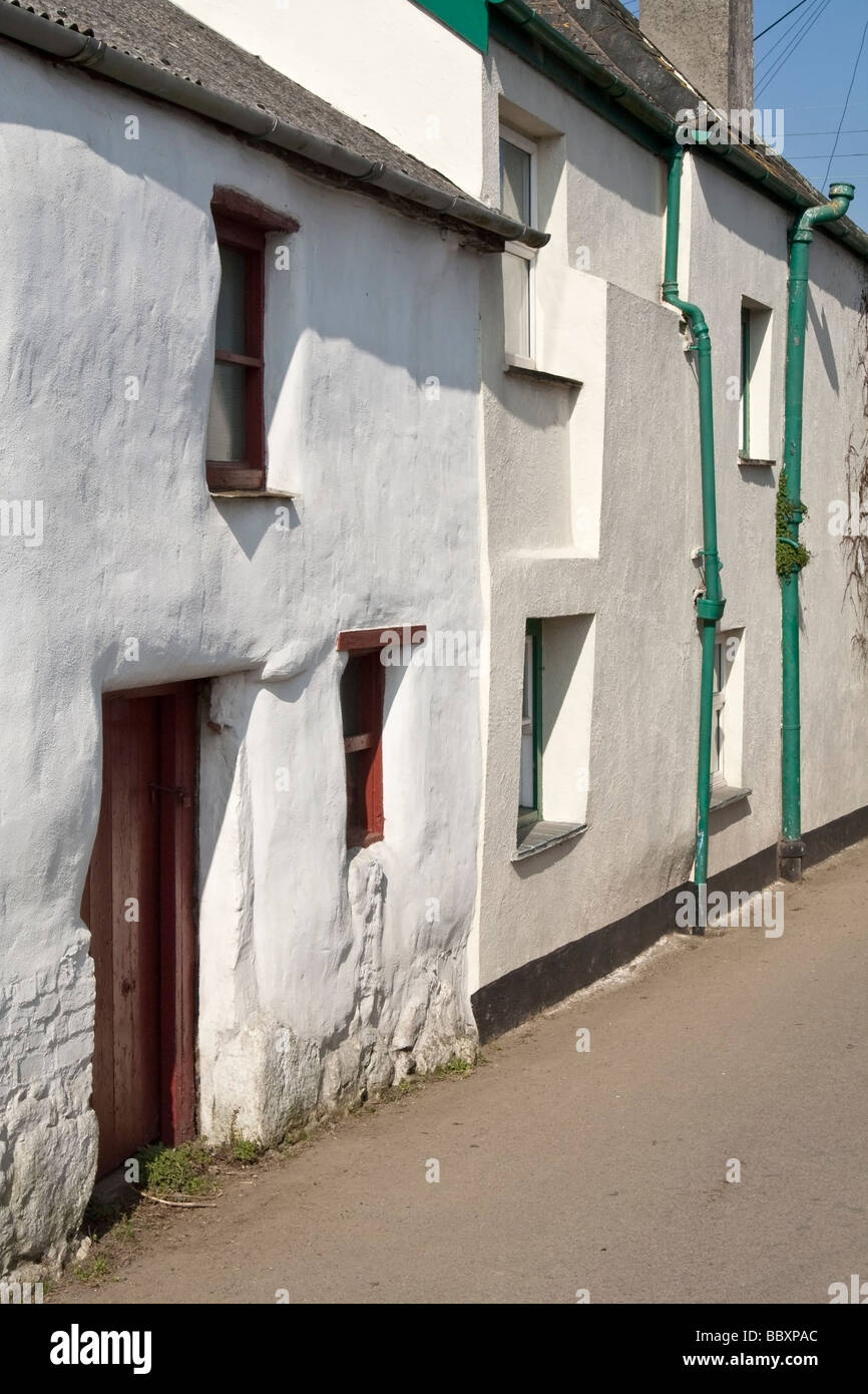 Alten weiß getünchten kornischen Cottages, Cornwall, UK. Stockfoto