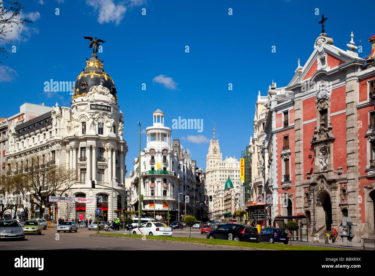 Gran Via Madrid Spanien Stockfoto