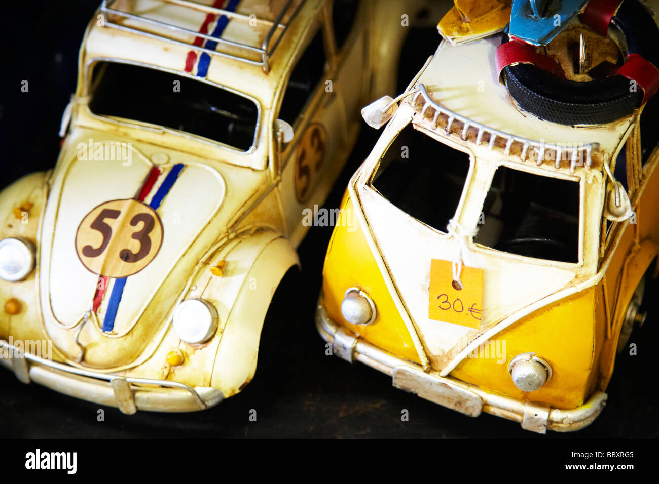 VW Spielzeugautos, alte Spielzeugautos Stockfoto