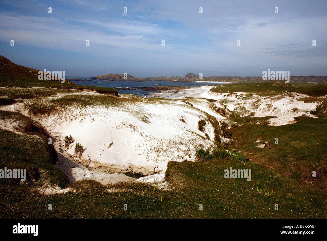 Die Bucht auf der Rückseite den Ozean und Machair, Insel Iona, Isle of Mull, Hochland, westlichen Schottland, Vereinigtes Königreich. Stockfoto