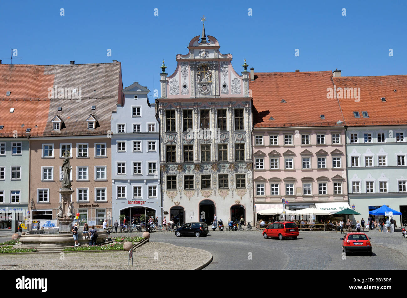 Hauptplatz mit Rathaus, Landsberg bin Lech, Bayern, Deutschland, Europa Stockfoto