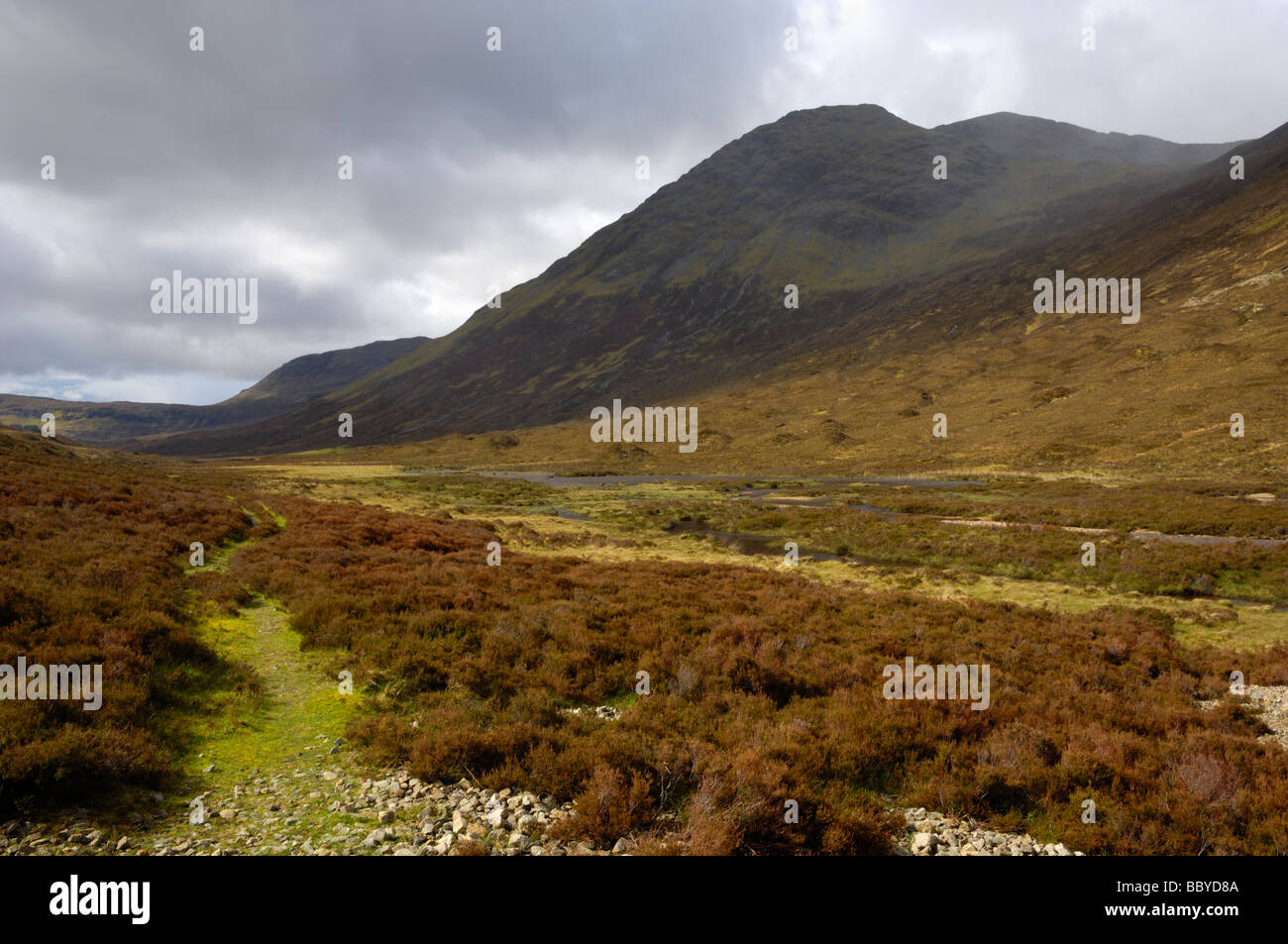 Strath Mor, Tal zwischen Loch ich und Loch Ainort, Cullin Mountains, Isle Of Skye, Schottland Stockfoto