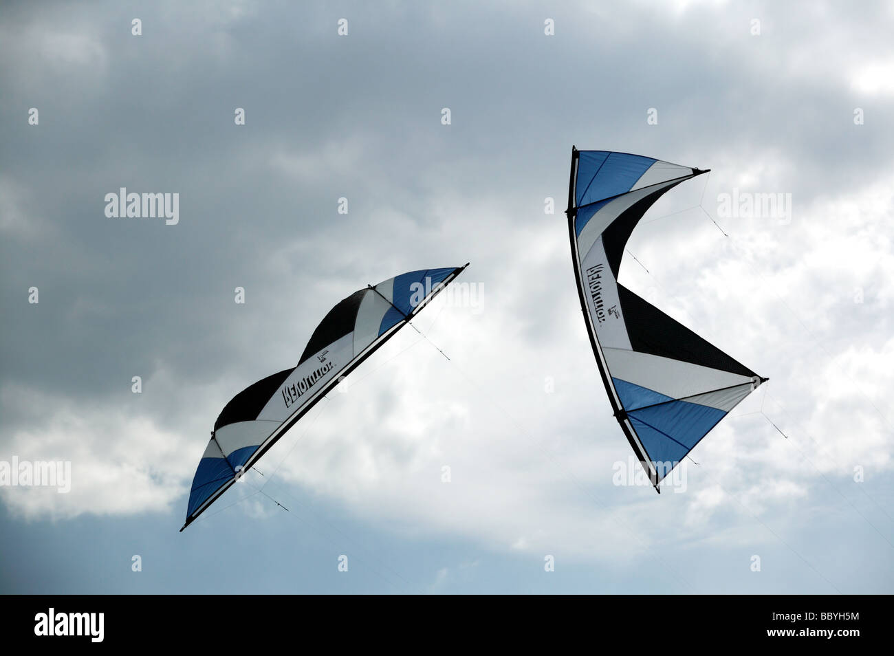 Nahaufnahme eines Paares von zwei Leitungen Kites, Formationsflug, während die Blackheath International Kite Festival 2009 Stockfoto