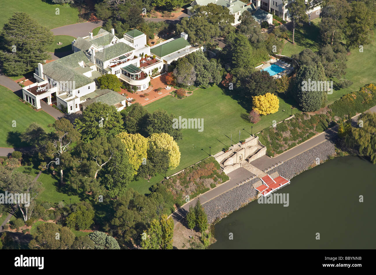 Government House und Gärten Yarralumla und Lake Burley Griffin Canberra ACT Australien Antenne Stockfoto