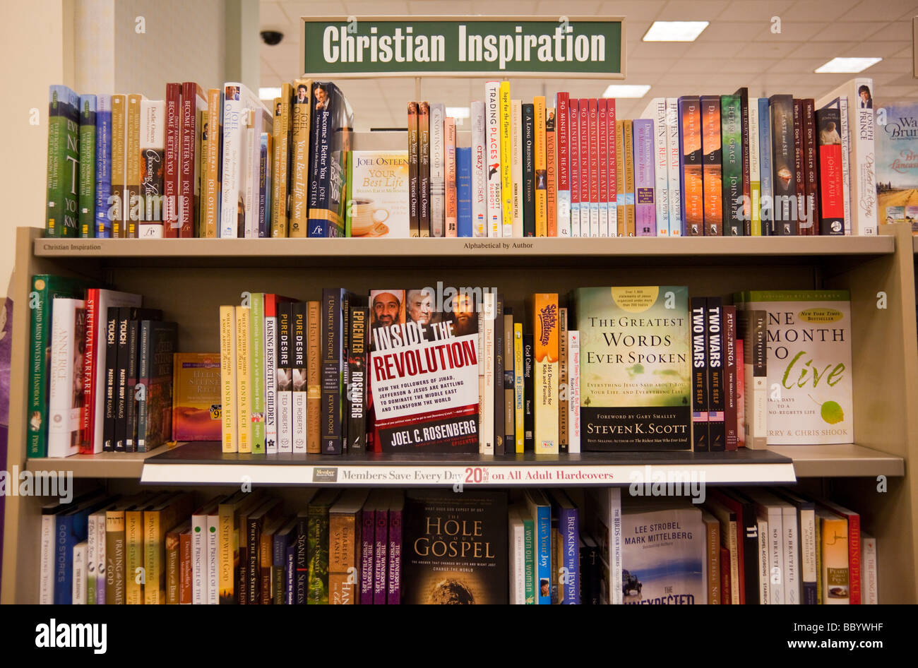 Christlicher Inspiration Buchregale, Barnes &amp; Noble, USA Stockfoto