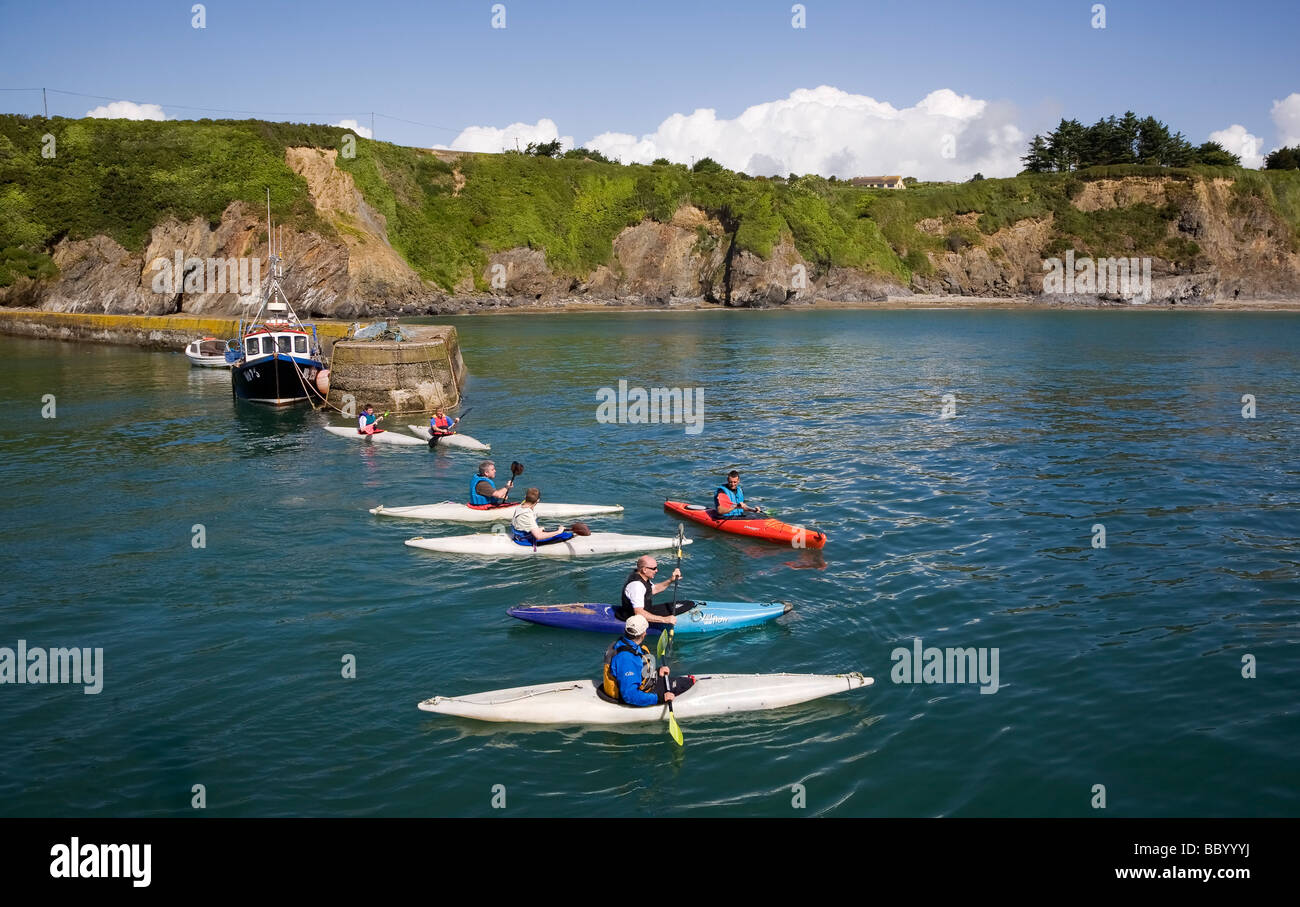 Kanus im Fischereihafen, Boatstrand, Copper Coast, Grafschaft Waterford, Irland Stockfoto