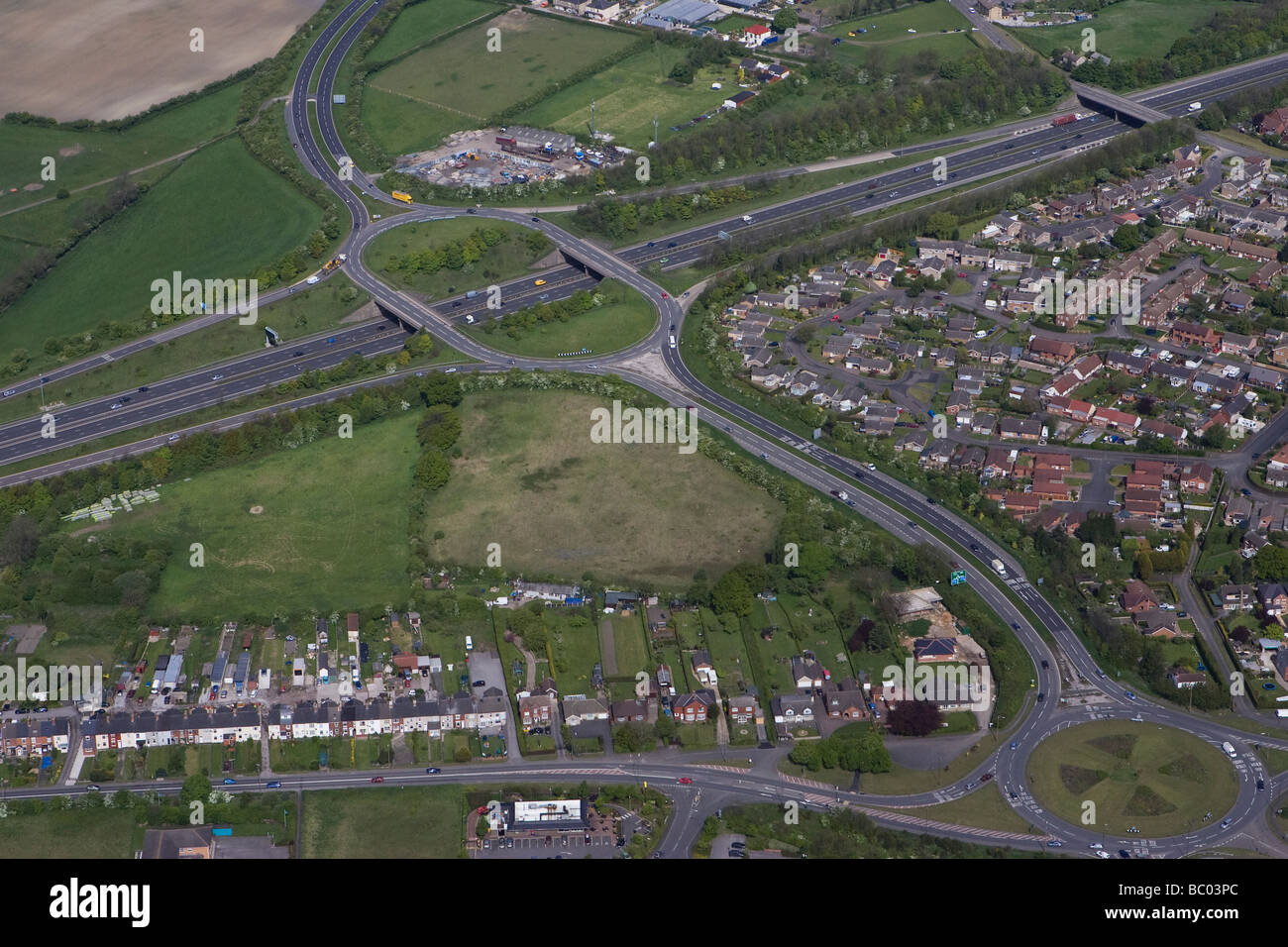 Hohen Niveau Luftaufnahme der Autobahn M1 an Kreuzung 31 in Derbyshire Stockfoto