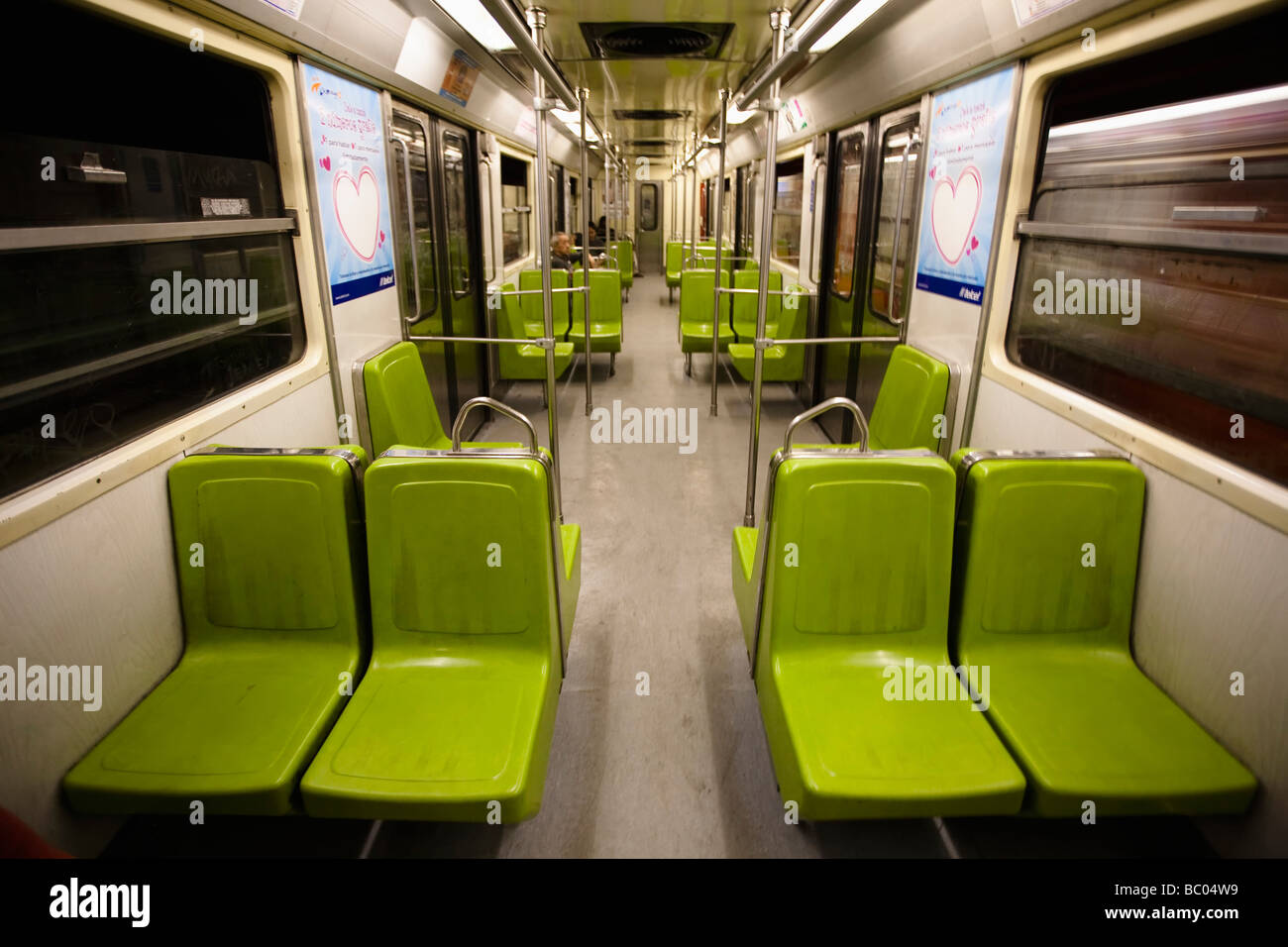 Leere u-Bahn-Wagen in Mexico City, DF, Mexiko. Stockfoto