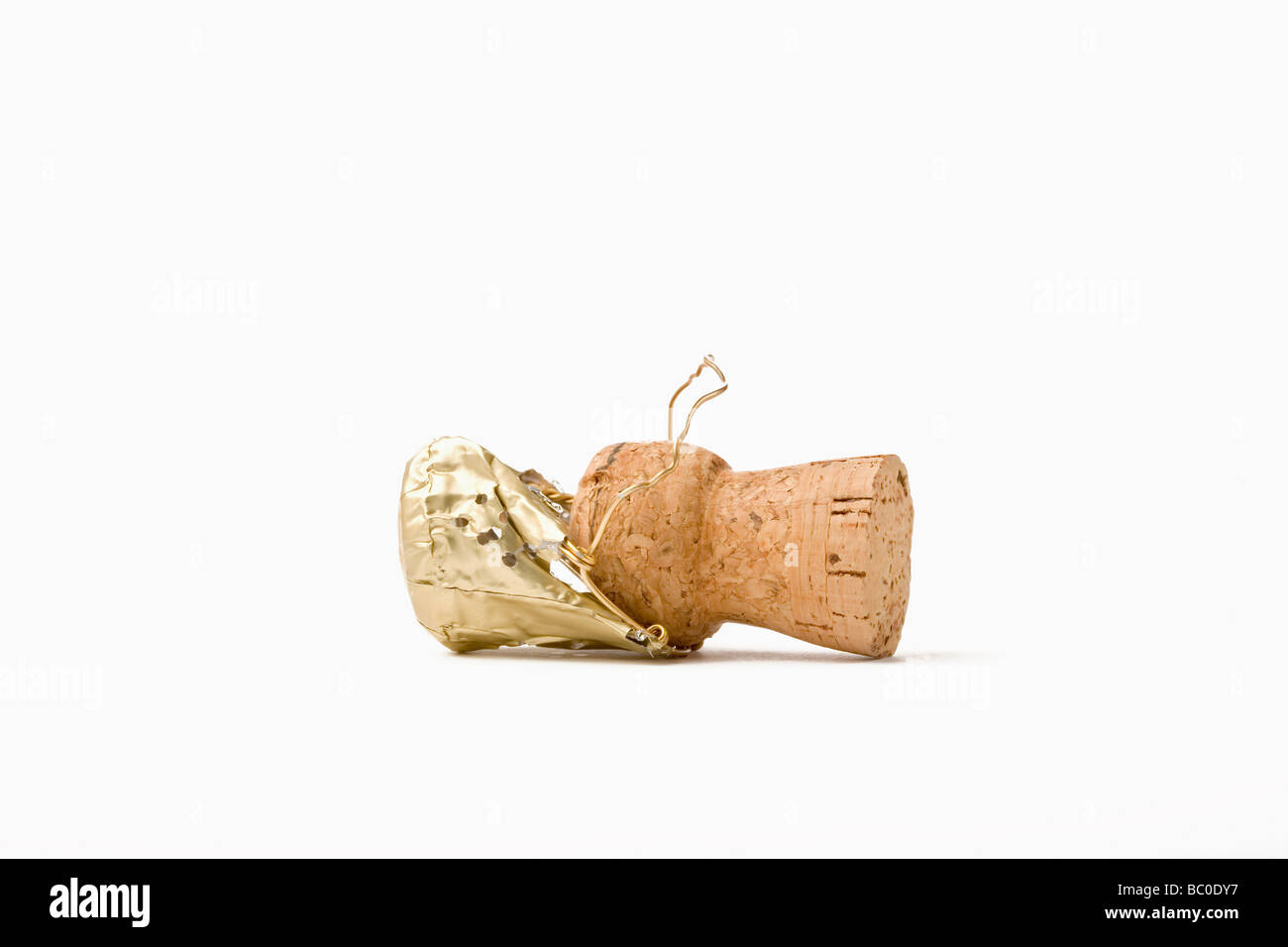 Nahaufnahme von einem Sektkorken isoliert auf weißem Hintergrund Stockfoto