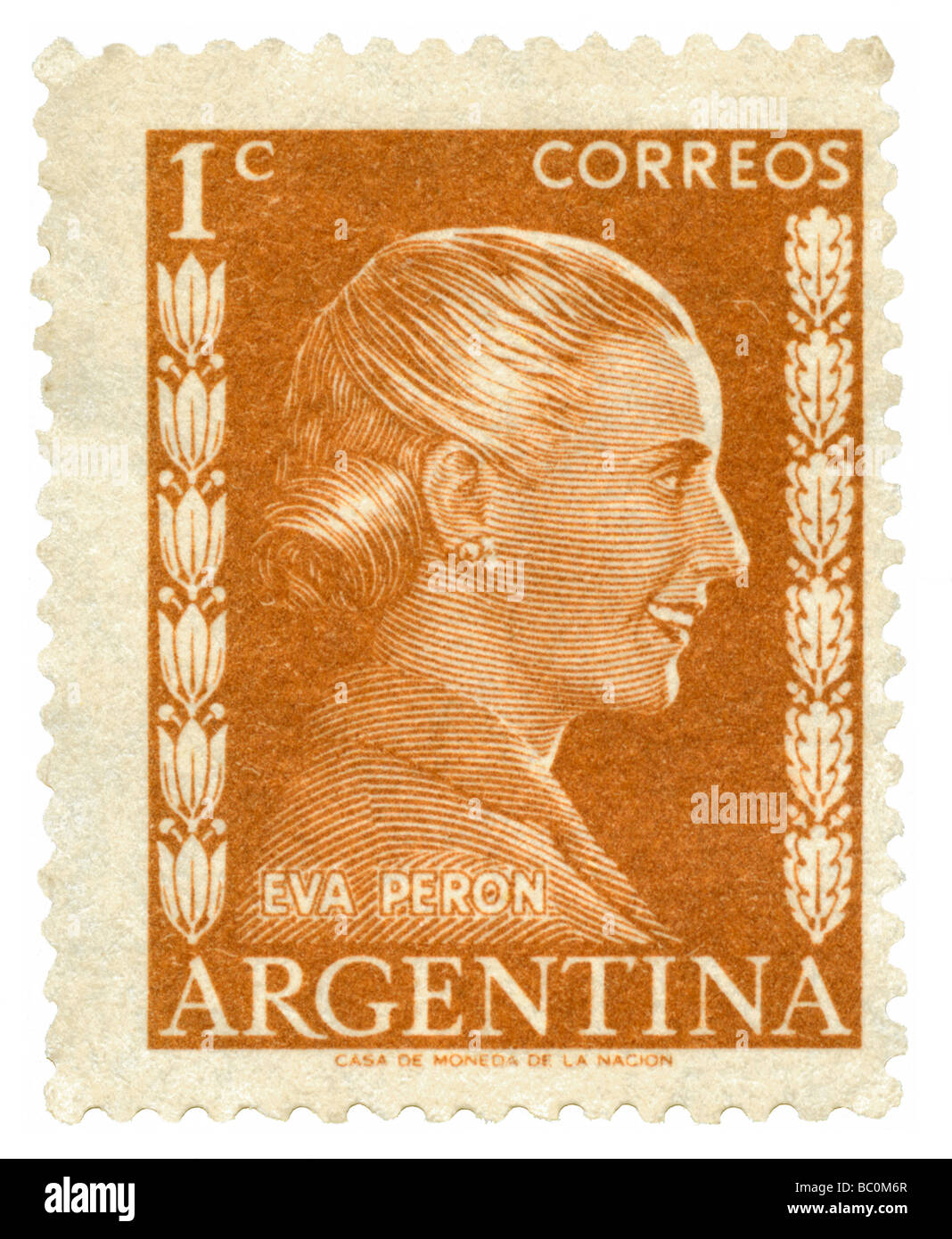 Alten Argentinien-Briefmarke mit dem Porträt von Eva Peron Stockfoto