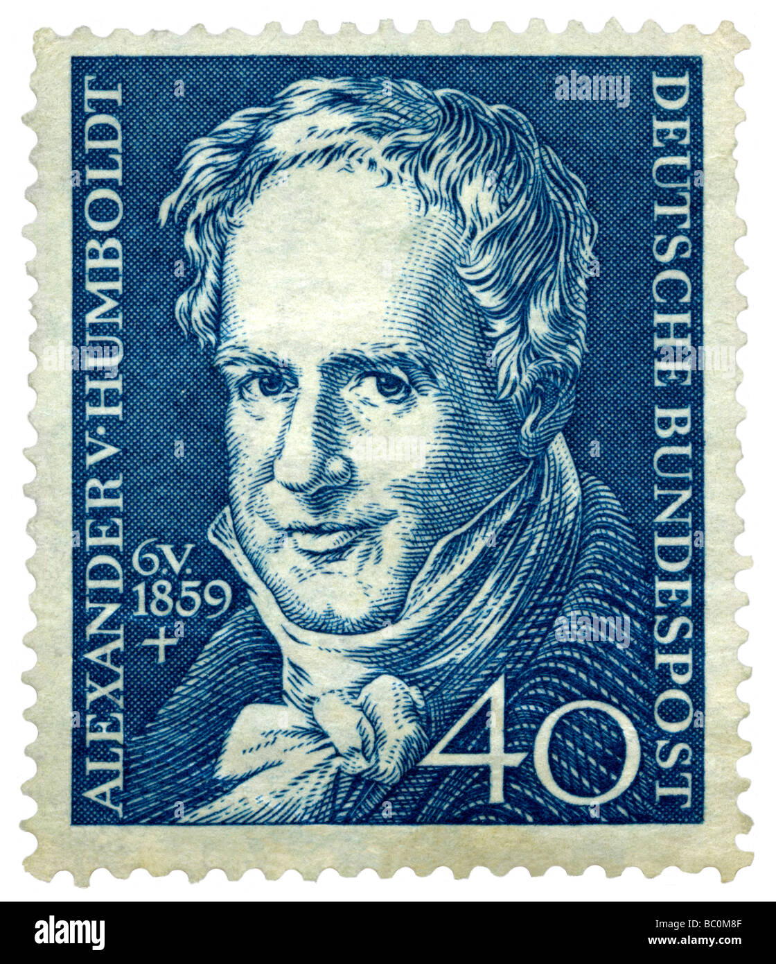 Alte deutsche Briefmarke mit Wissenschaftler und Entdecker Alexander Humboldt Stockfoto
