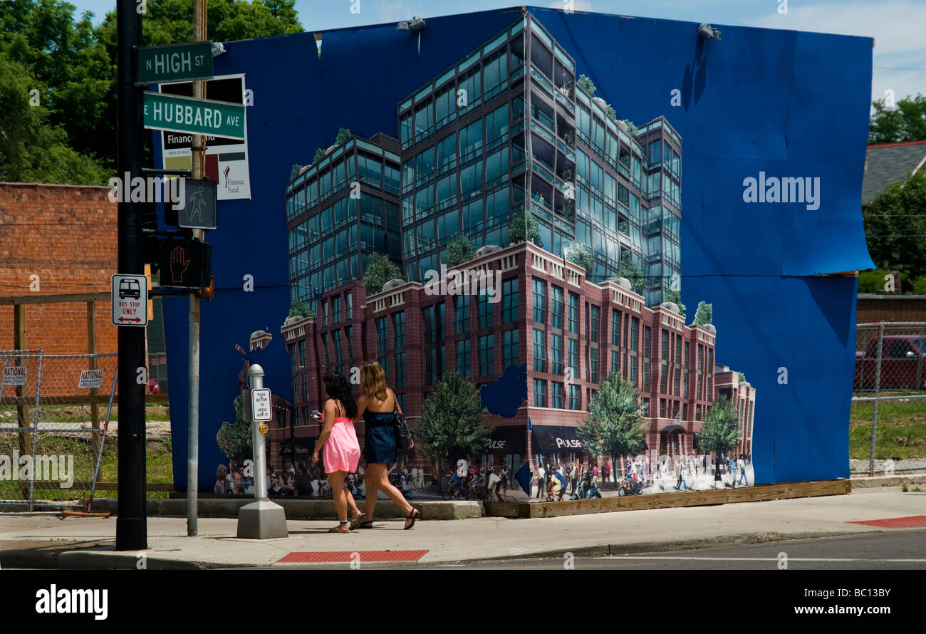 Plakat auf High Street, Columbus Ohio, USA, Projekt für die Renovierung Stockfoto
