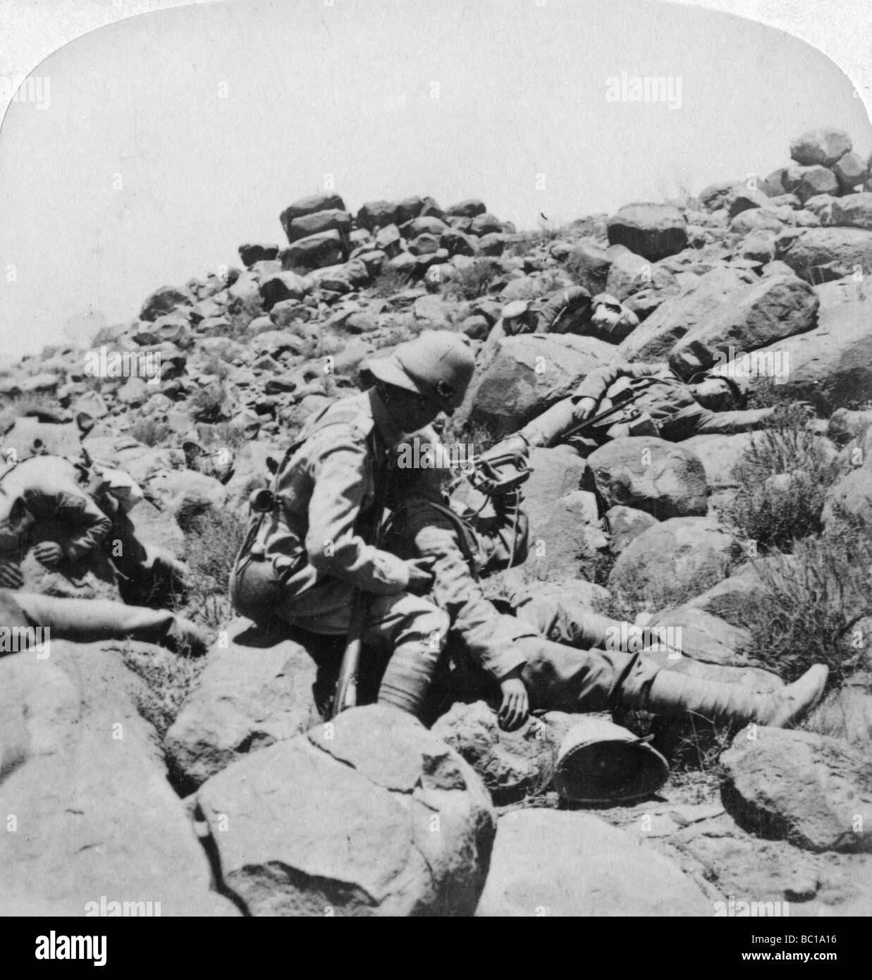 'Letzten Anruf des sterbenden Hornist, ein Schlachtfeld Incident, Gras Pan, Südafrika', 1900. Artist: Underwood & Underwood Stockfoto