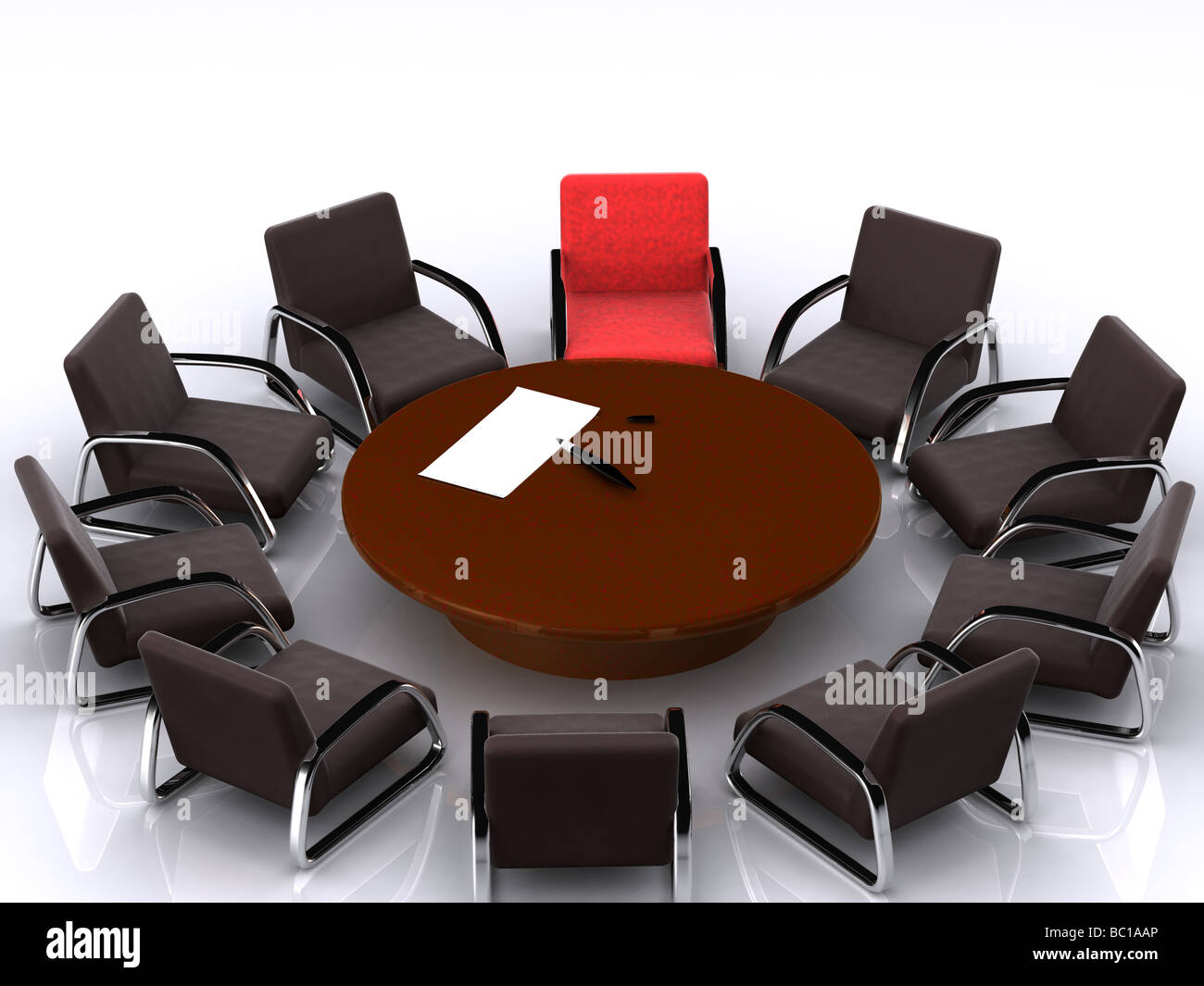 Arm Chairs Around Table 3d Leadership Stockfotos Arm Chairs