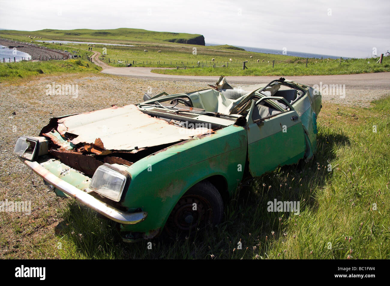 Auto, kaputt, Ardmore Punkt, Waternish Halbinsel, Isle Of Skye, innere Hebriden, Westküste von Schottland, UK Stockfoto