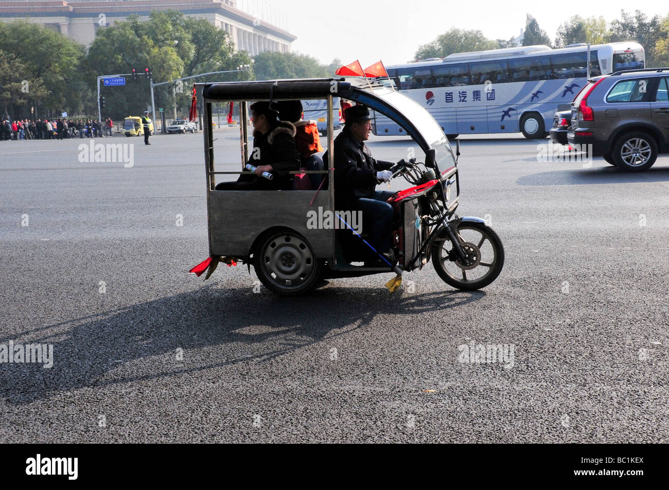 Drei Radfahrzeug dient als kleine Taxis in Peking China Stockfoto