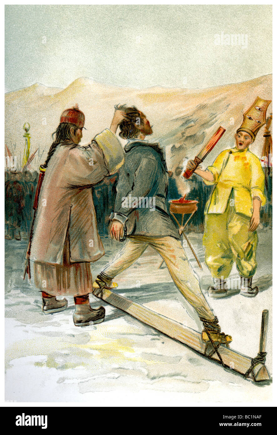 "Das heisse Bügeleisen Folter", 1898 Künstler: FA Brockhaus Stockfoto