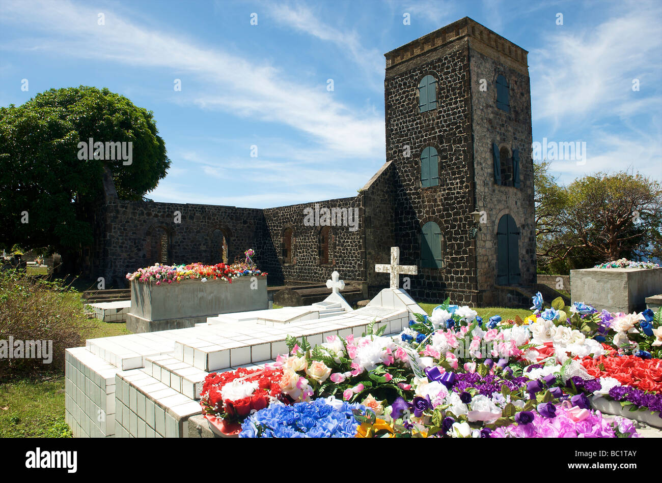 Sint Eustatius Friedhof der alten evangelischen Kirche Stockfoto