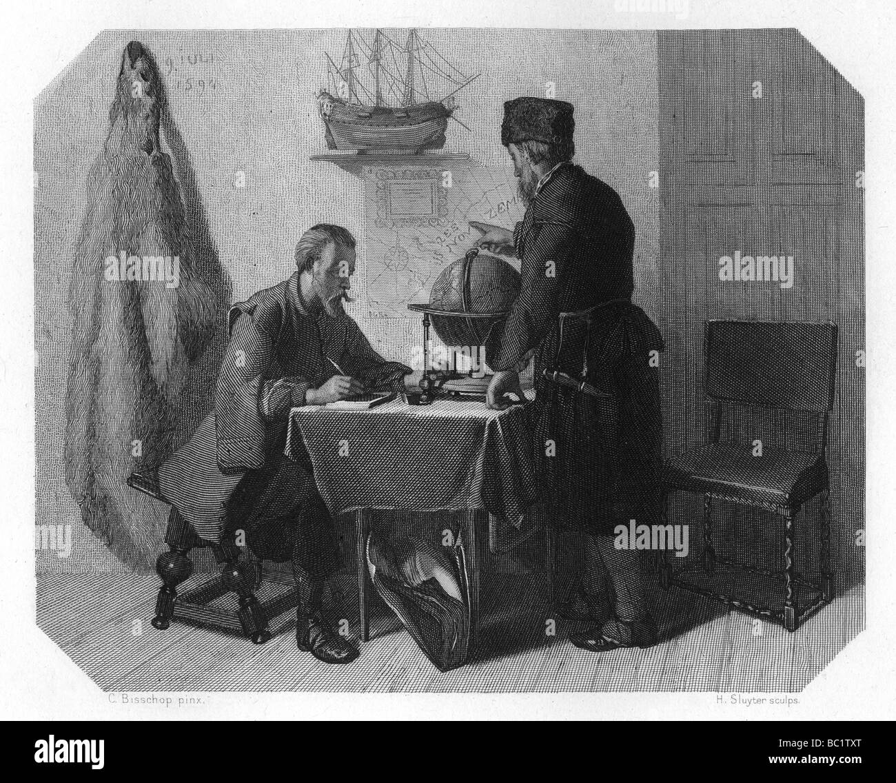 Willem Barents und Jacob van Heemskerk ihre Route Charting, 1596 (c 1870). Artist: H Sluyter Stockfoto
