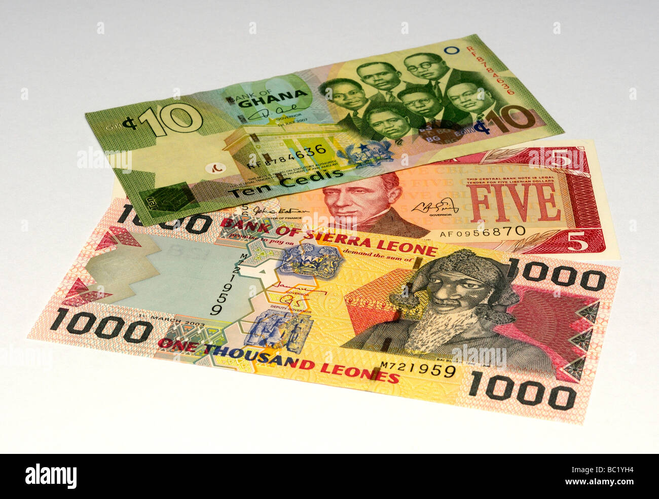 Westafrikanische Banknoten. Stockfoto