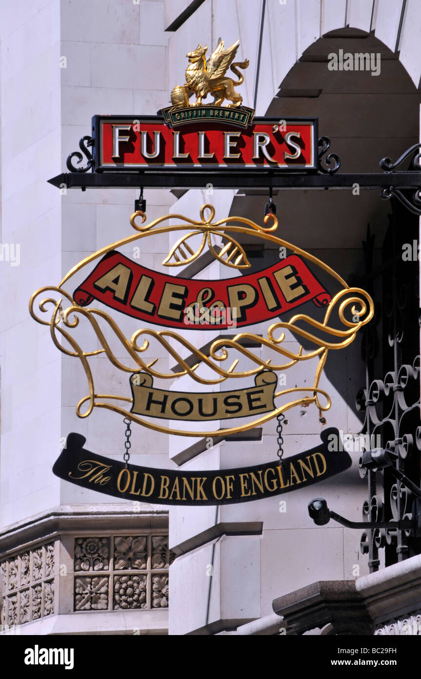 London-Schild für die alte Bank of England nun Fullers Ale & Kuchen Haus Stockfoto