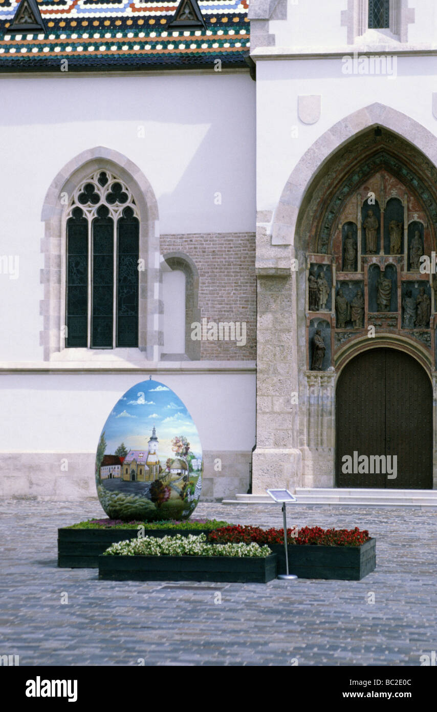Östlichen Rückenhaut Statue, Saint Marko Kirche, Oberstadt, Zagreb, Kroatien Stockfoto