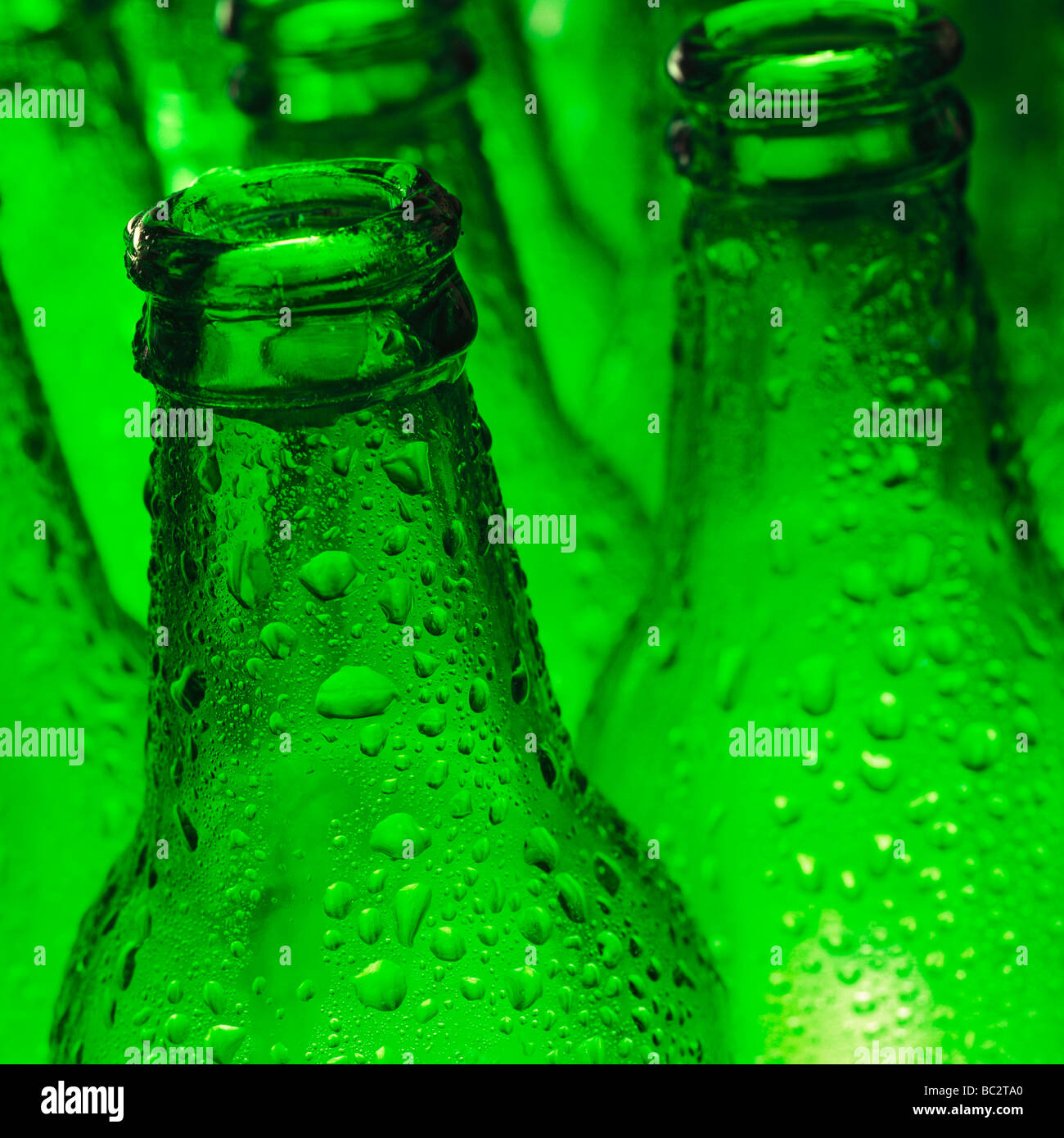 Die Close Up der Bär-Flaschen in Wasserflecken Stockfoto