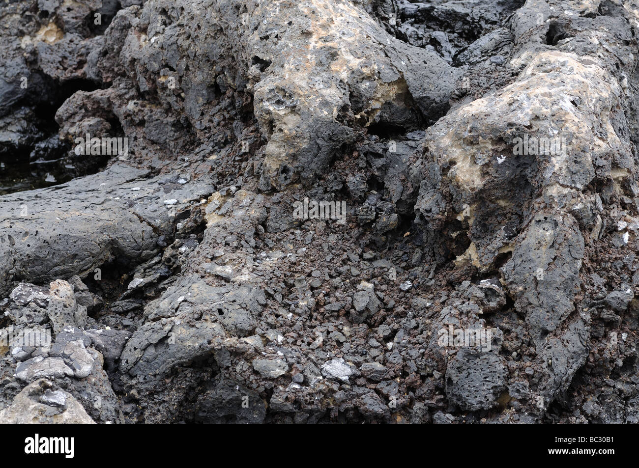 Schwarzen vulkanischen Gelände auf der Kanarischen Insel Fuerteventura, Spanien Stockfoto