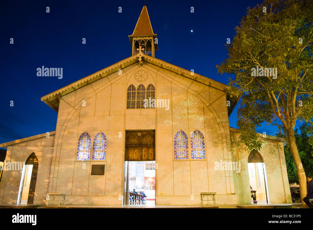 Metall Kirche entworfen von Gustave Eiffel in Santa Rosalia, Baja California, Mexiko. Stockfoto