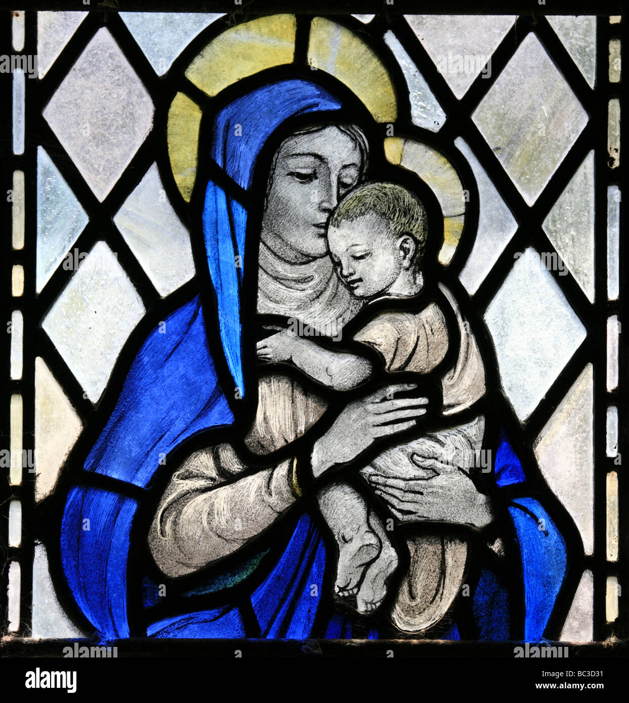 Madonna und Kind gebeizt Glas Fenster Mawnan Smith Kirche Stockfoto