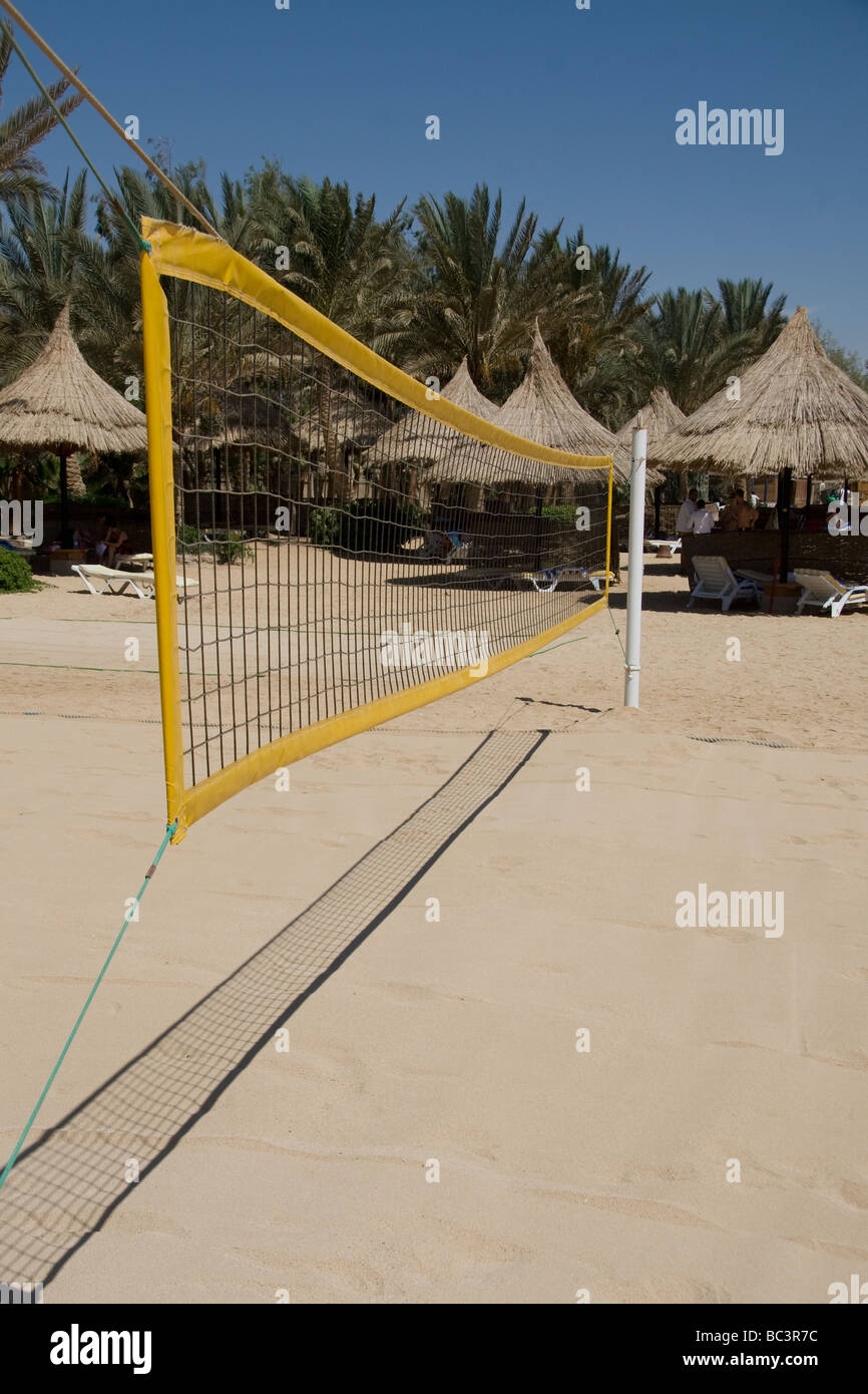 Ein Beach-Volleyball Netz auf ein exotisches, gefüttert Palme Strand Stockfoto