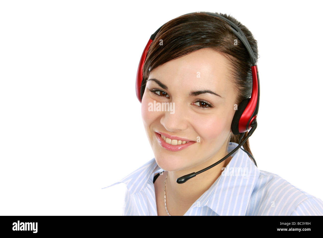 Junge Frau in Einem Callcenter Mit Kopfhörer junge Frau Betreiber mit Kopfhörer Stockfoto