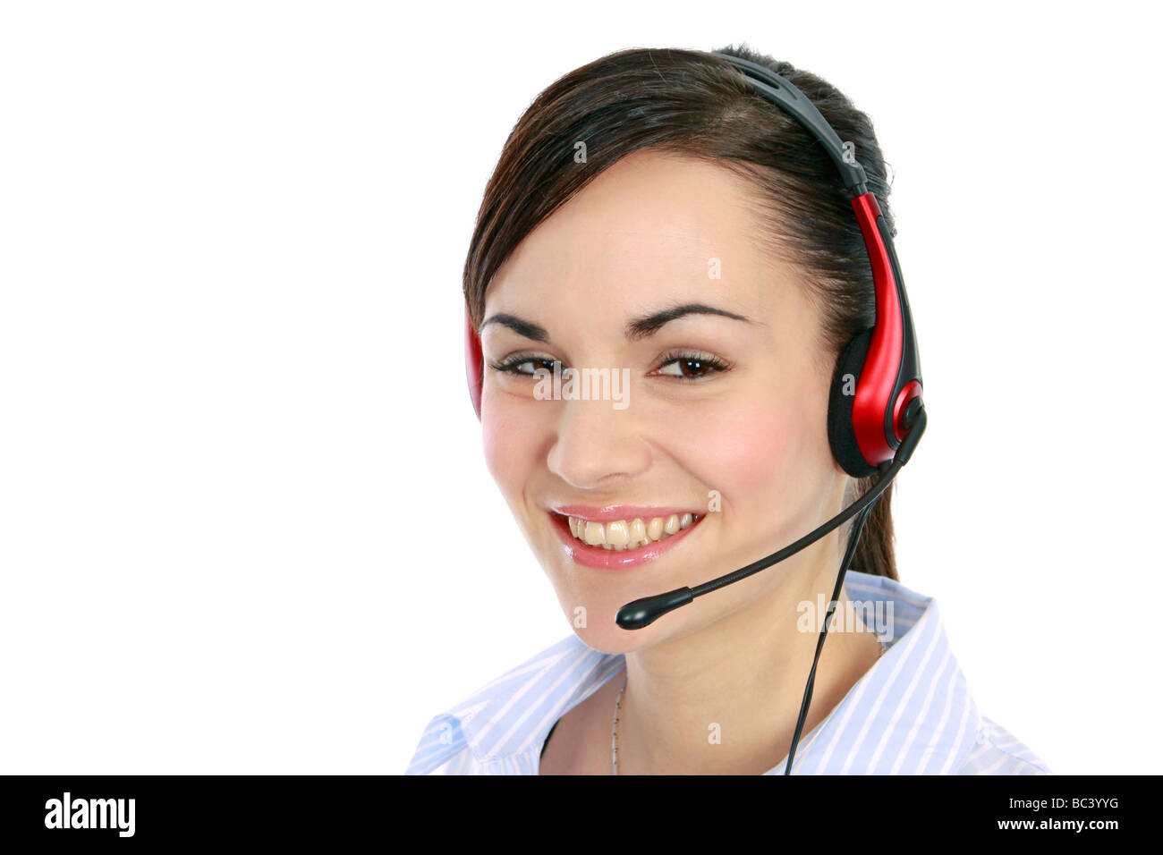 Junge Frau in Einem Callcenter Mit Kopfhörer junge Frau Betreiber mit Kopfhörer Stockfoto