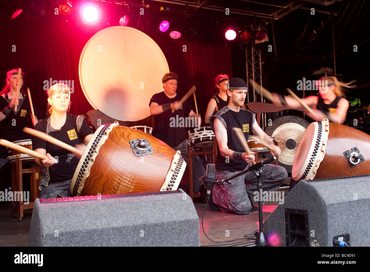 Mugen Taiko Dojo Trommler Glasgow Mela festival Stockfoto