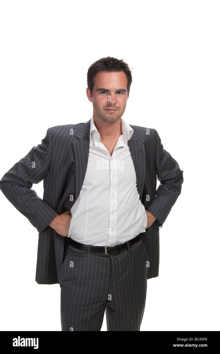 zuversichtlich Geschäftsmann isoliert auf weißem Hintergrund Stockfoto