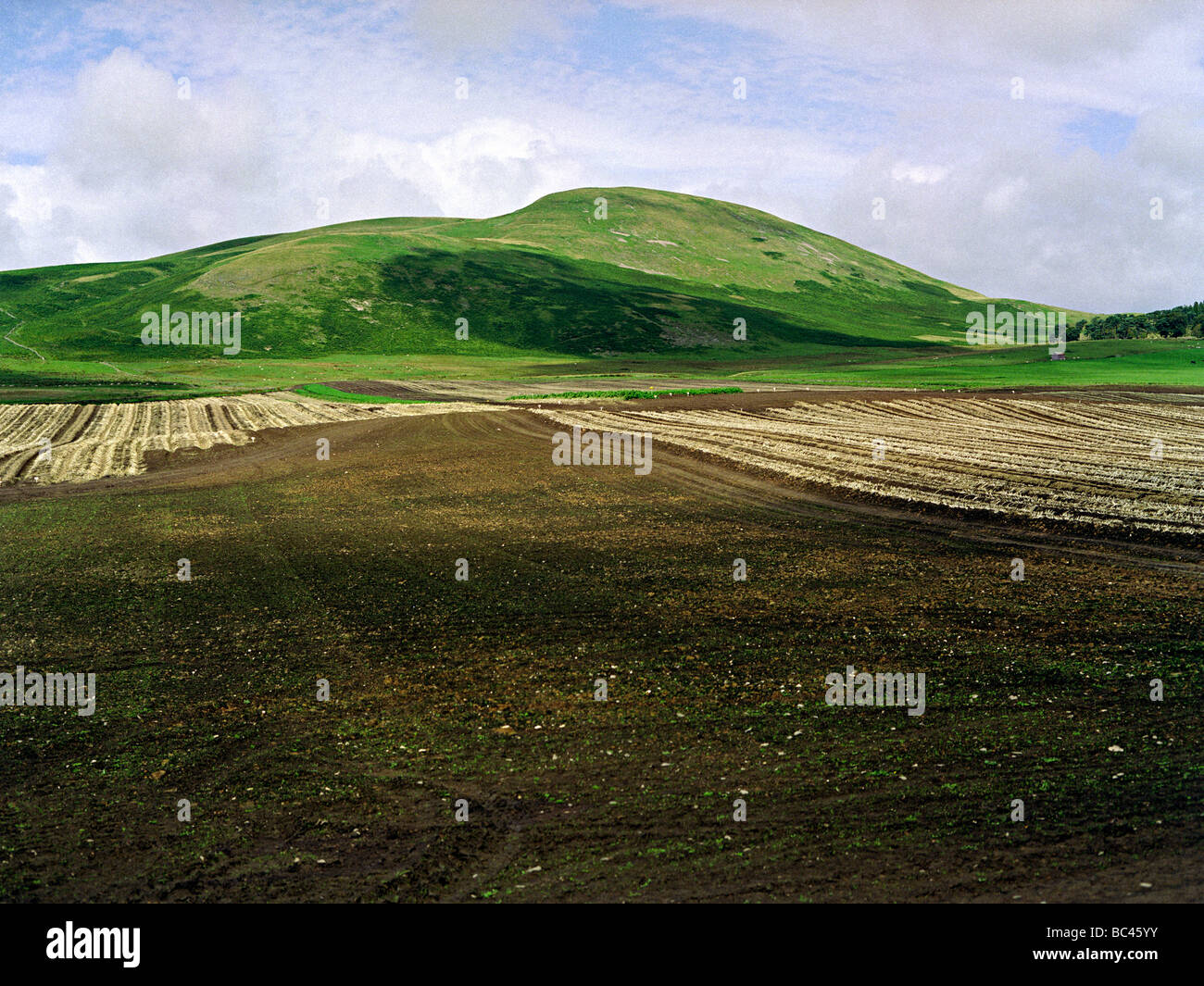 Bilder von Hügeln rund um die Grenzen und die Pentland Hills mit Ackerland im Vordergrund Stockfoto