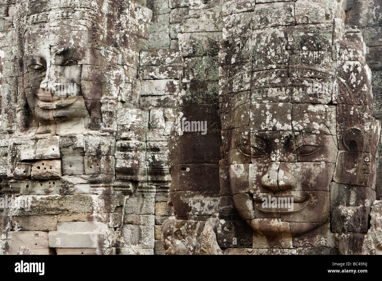 Bayon Tempelruinen, steinigen Flächen, [Angkor Thom], Kambodscha Stockfoto