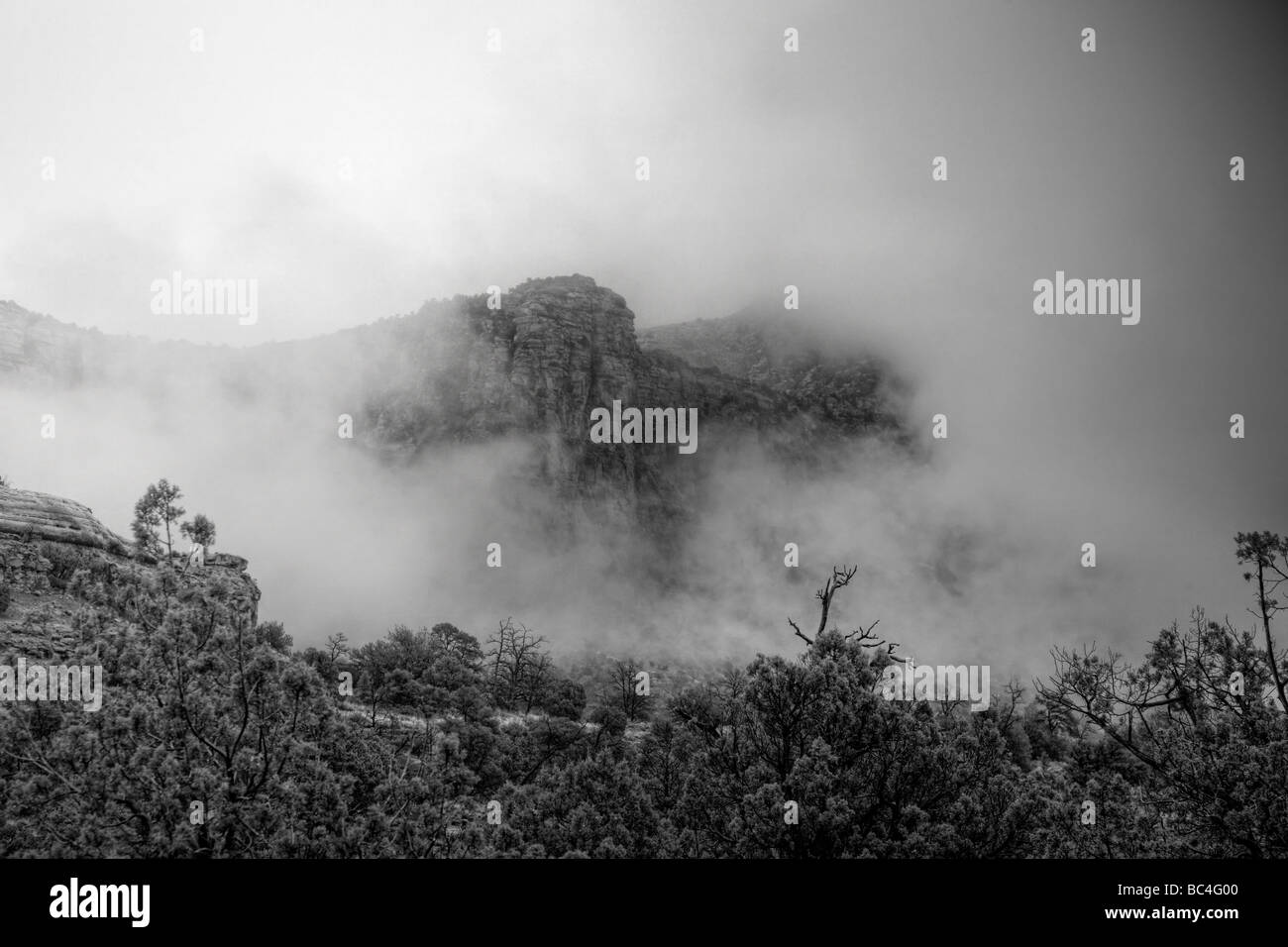 Dramatische Schwarz / Weiß Bild von Red Rocks in Sedona Arizona bei Regenwetter Stockfoto
