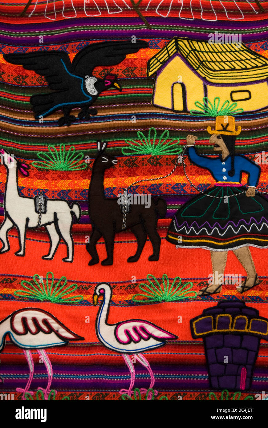 Peru, das Heilige Tal, das Dorf von Pisac, Kunsthandwerk zum Verkauf auf Markt Stockfoto