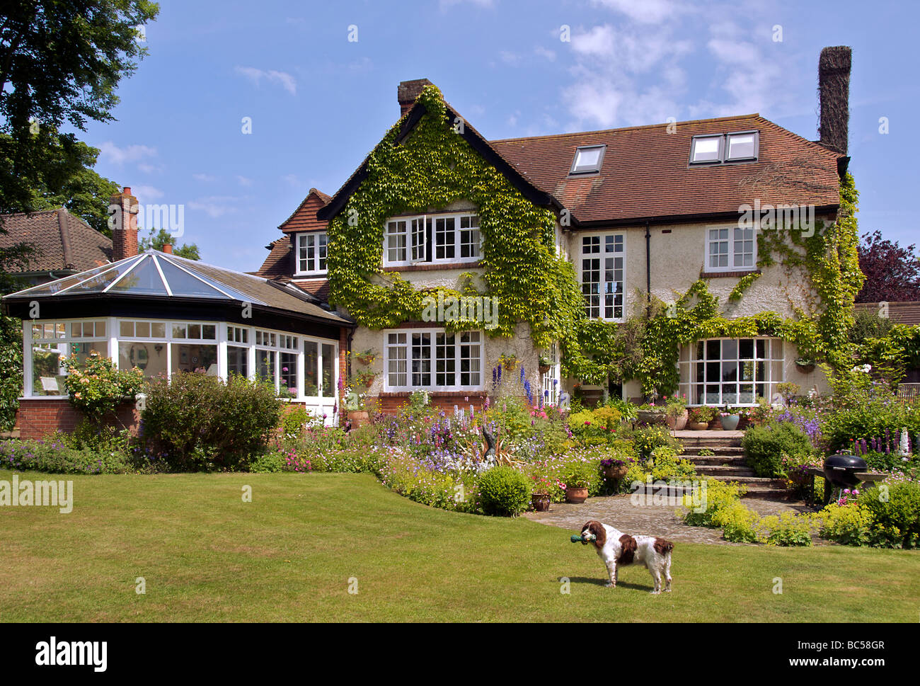 Schönes Haus und Garten im Sommer Norfolk England Stockfoto